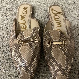 Sam Edelman Brown Snake Print Loafers with Gold Accents